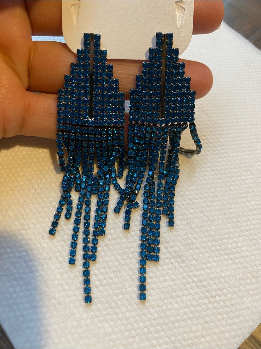 Blue Crystal Fringe Drop Earrings - Unbranded
